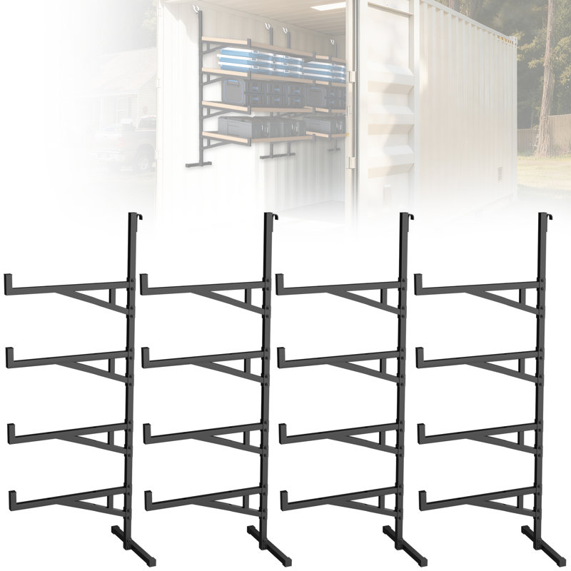 Supports de rayonnage pour contenants d'expédition robustes, supports de rangement réglables à 3 niveaux pour remorques et contenants - paquet de 4