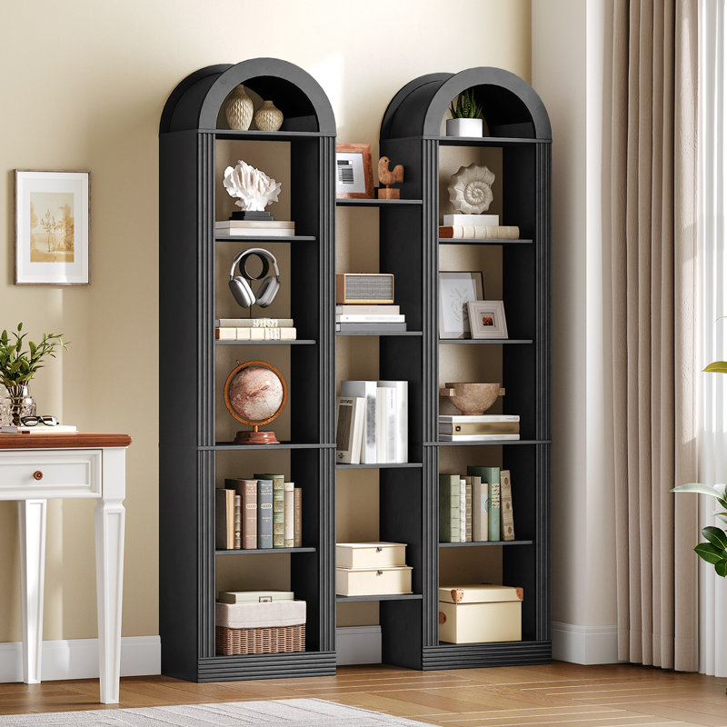 Beetner 74.8H X 47"W Tall Arched Bookshelf, 6-tier Double Cube Bookcase,  Standard Bookcase, Black