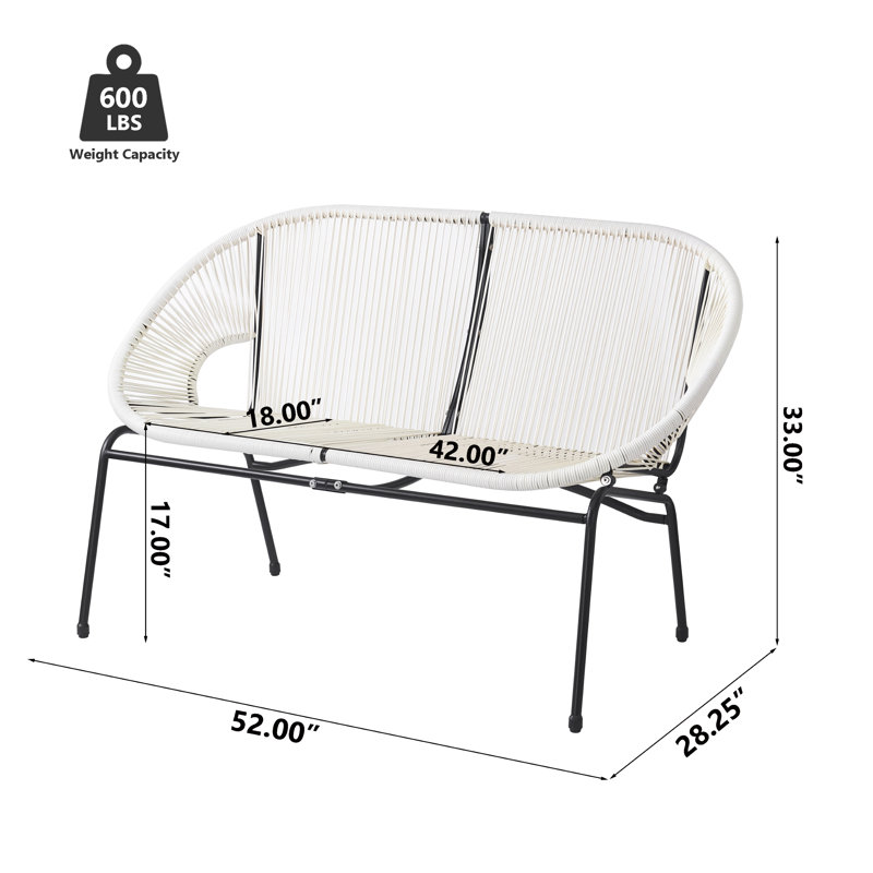  Condessa Outdoor Wicker Loveseat with Hammock Weave, Modern Ivory White and Black, Black