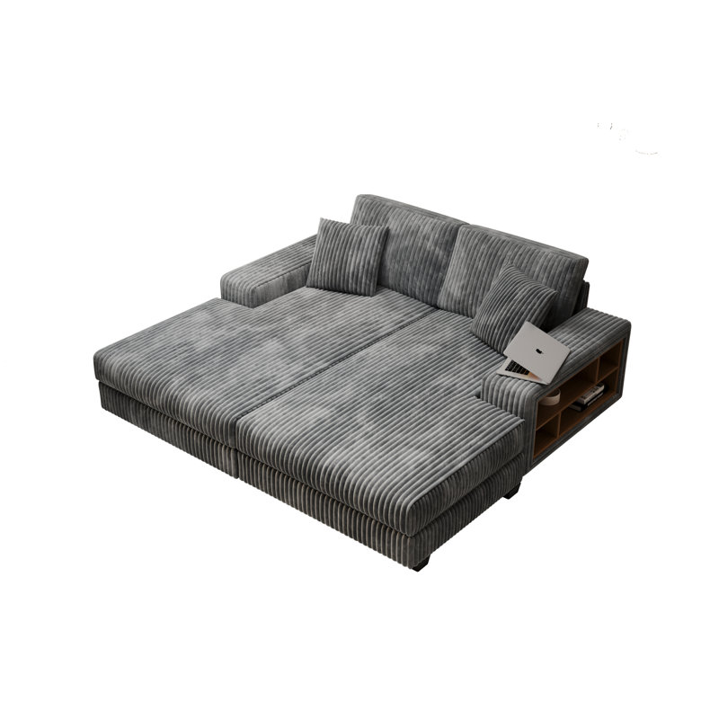Canapé convertible combiné, tissu velours côtelé, canapé-lit moelleux moderne, fauteuil double salon surdimensionné combiné, gris foncé