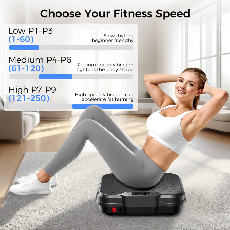 Machine d'exercice à plaque vibrante, plateforme d'entraînement pour l'entraînement du corps entier avec bandes de résistance, haut-parleur Bluetooth, capacité de 330 lb
