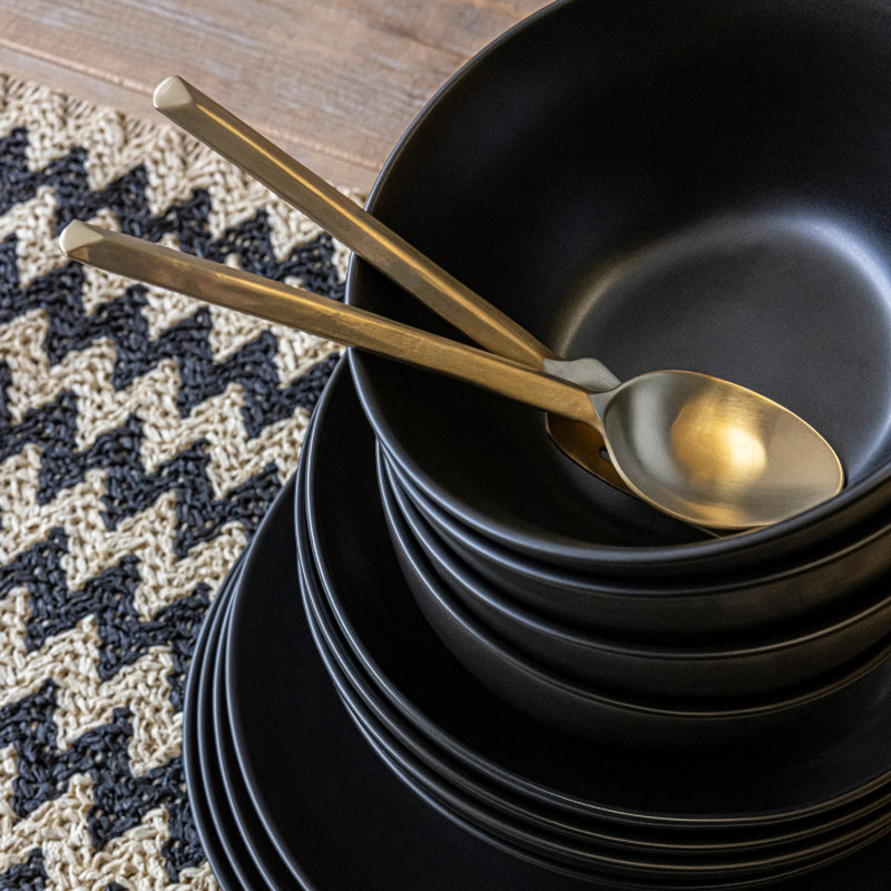 over&back Coupe Semi Hand-Finished Stoneware Cereal Bowls, Black