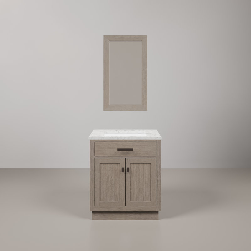 Chestnut 30" Carrara White Marble Countertop Bath Vanity with Mirror, Gray Oak