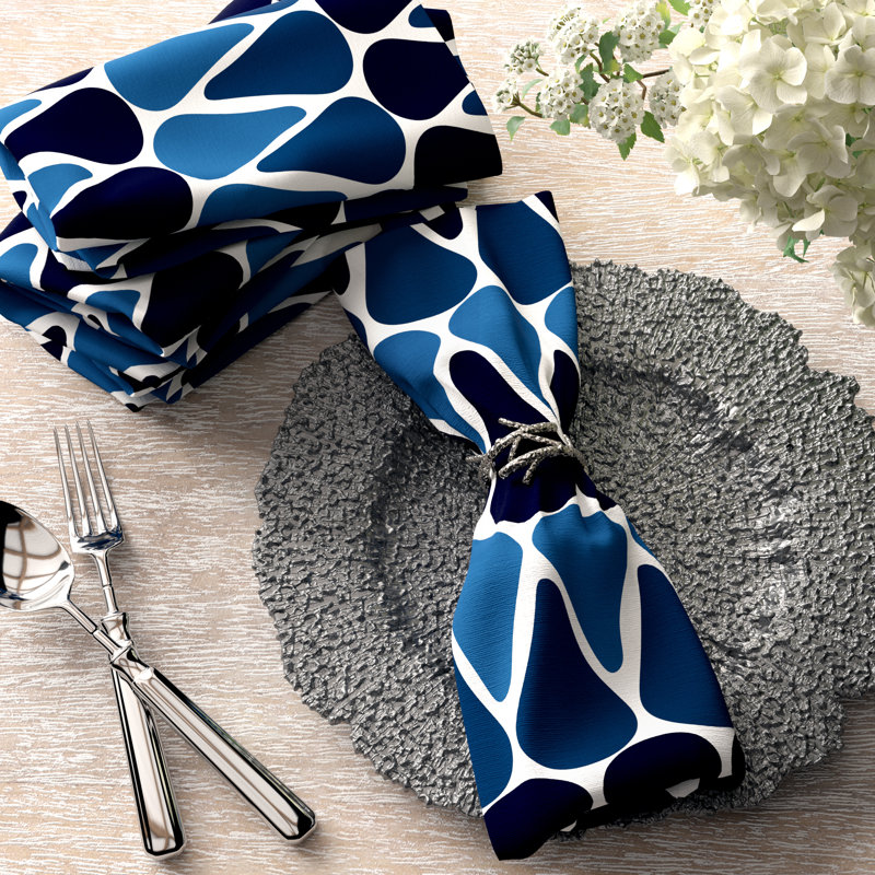 Synthia Polyester Geometric Square Napkin, Navy Blue