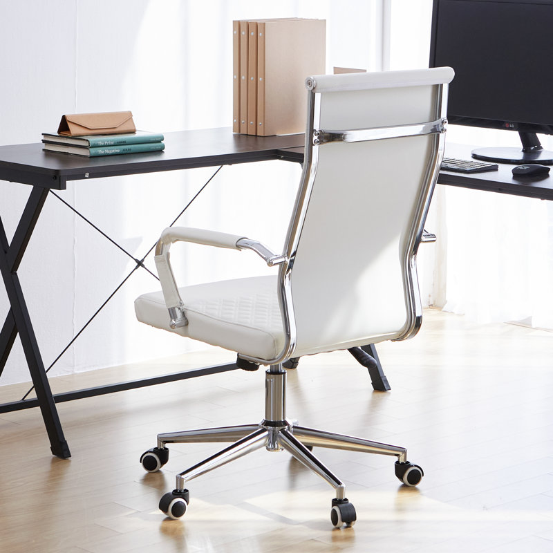 Fauteuil de direction pivotant avec dossier en cuir à motifs, Blanc