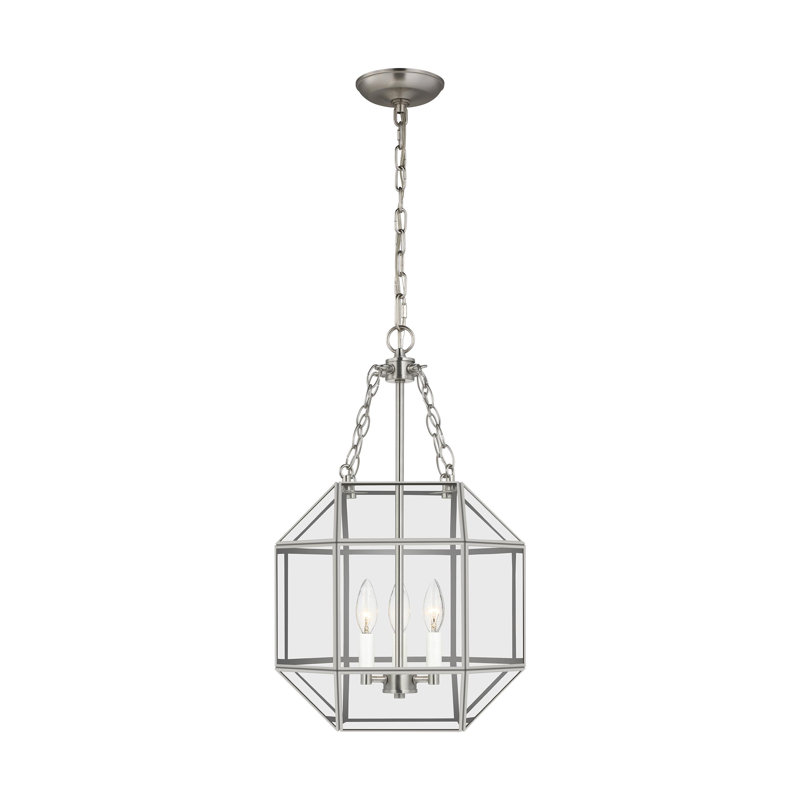 Luminaire suspendu géométrique à 3 lumières Reid, H 23,25 po x l 13,5 po x P 13,5 po, Nickel brossé, Transparent