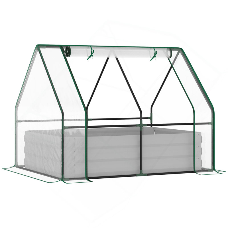 Lit de jardin surélevé galvanisé 4 pi x 3 pi Outsunny avec mini couvre-serre en PVC, jardinière en métal avec 2 fenêtres à enroulement pour faire pousser des fleurs, des fruits, des légumes et des herbes