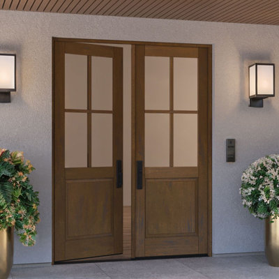 G5004-SW-96 | 96" Double Door, RTA Prehung Exterior, SDL 4 Lite, 1/2 Lite, 1 Panel, Unfinished Mahogany Wood