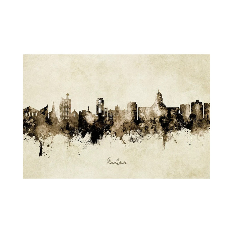Madison Ii Wisconsin Skyline Vintage by Michael Tompsett - Wrapped Canvas Painting, 20.32 cm H x 30.48 cm W