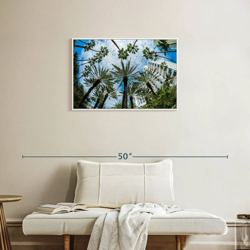 Miami Palm Trees, Floating Frame White, 31" X 21"