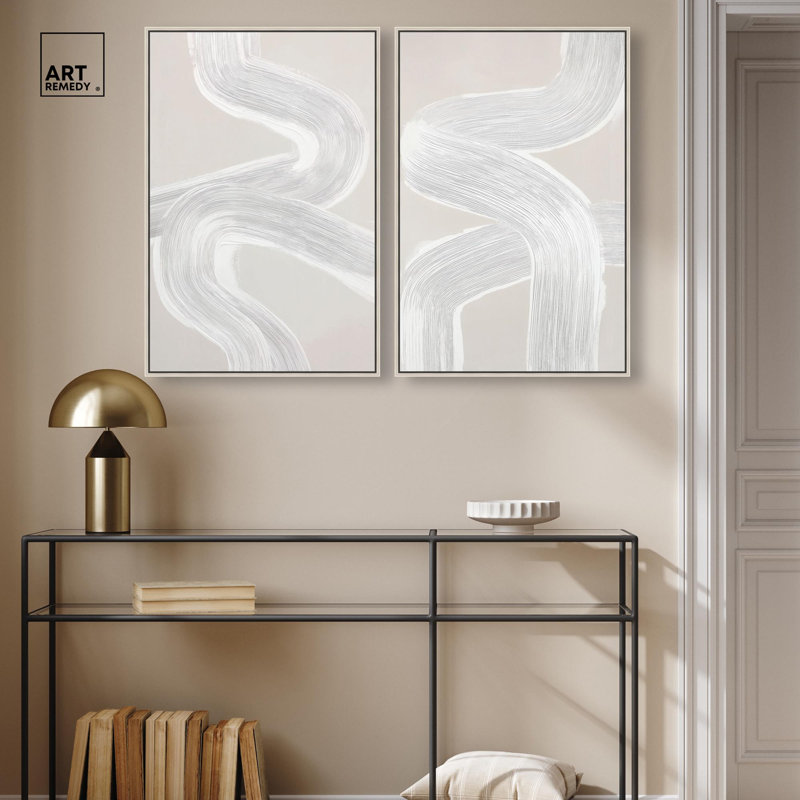 Gentle Helix Duo Canvas Print Boho Abstract Art Set by Art Remedy, Silver Frame, 20 x 30, 31" H x 21" W, Silver Frame