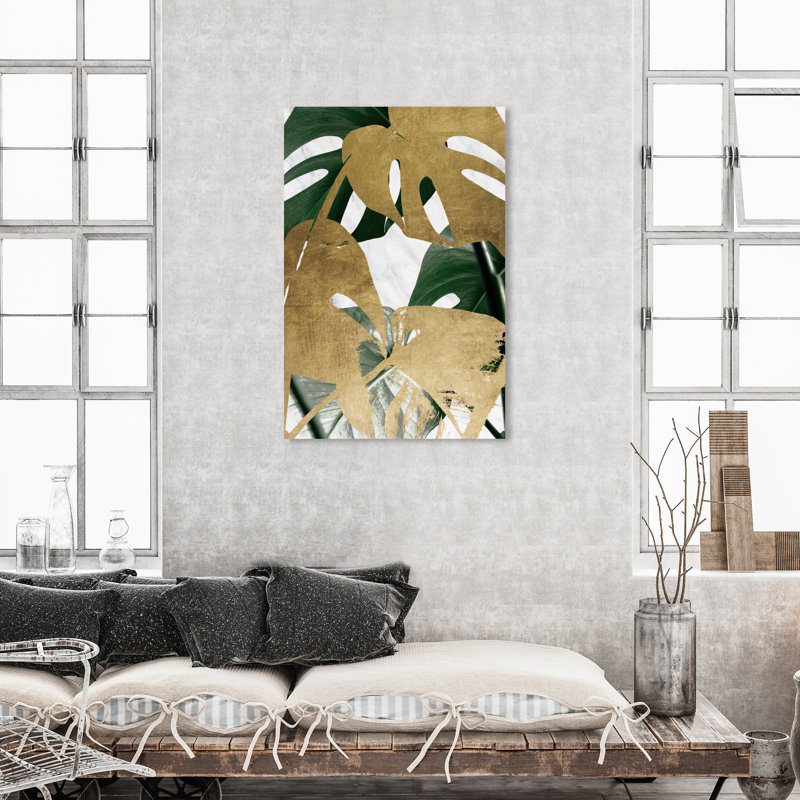 Plantes dorées, plantes tropicales - impression sur toile, Toile tendue, H 45 po x l 30 po