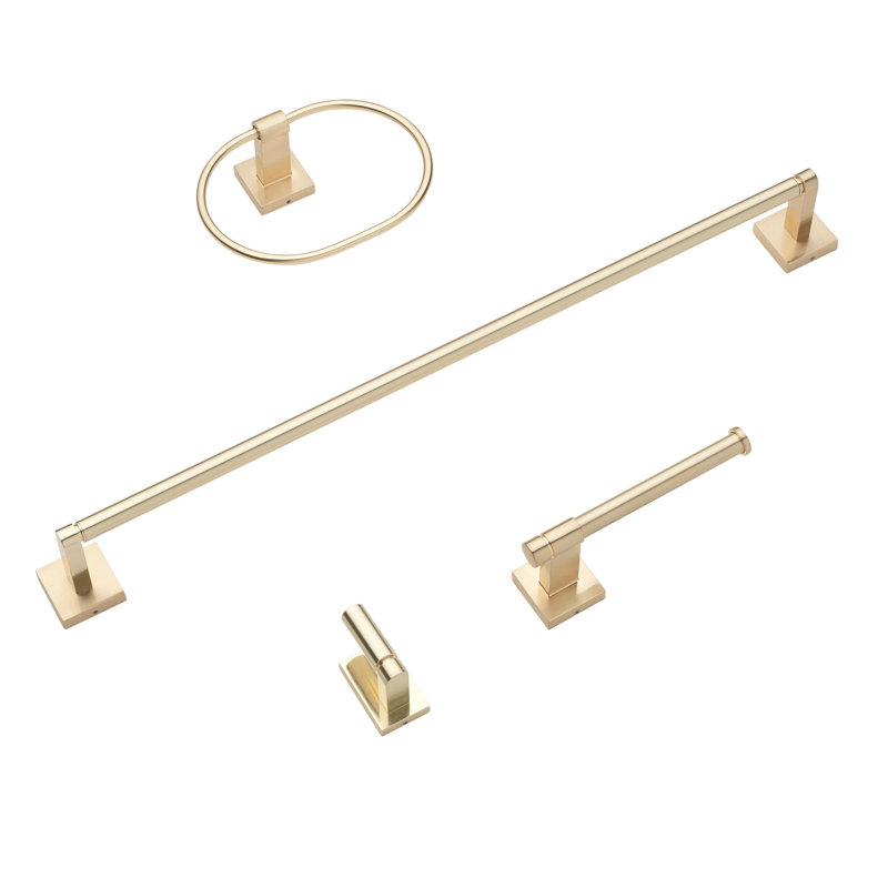 GlideRite Avalon Collection 4-Piece Bathroom Hardware Set - 9024-KIT-SQ, Champagne Gold