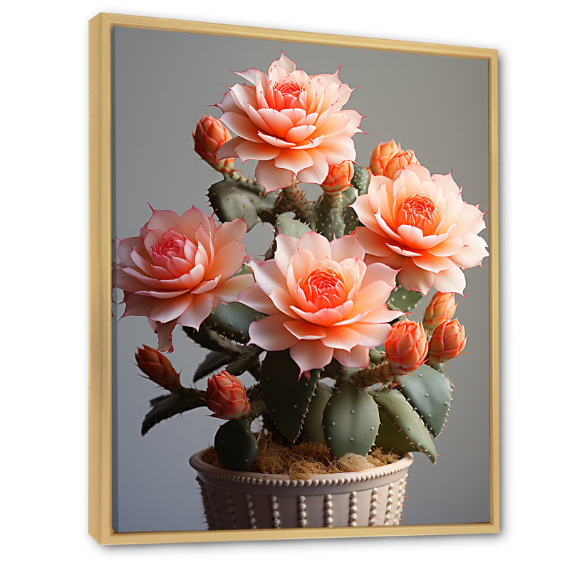 Cactus pêche Aiguilles I - impression, Cadre naturel flottant, H 32 po x l 16 po x P 1 po