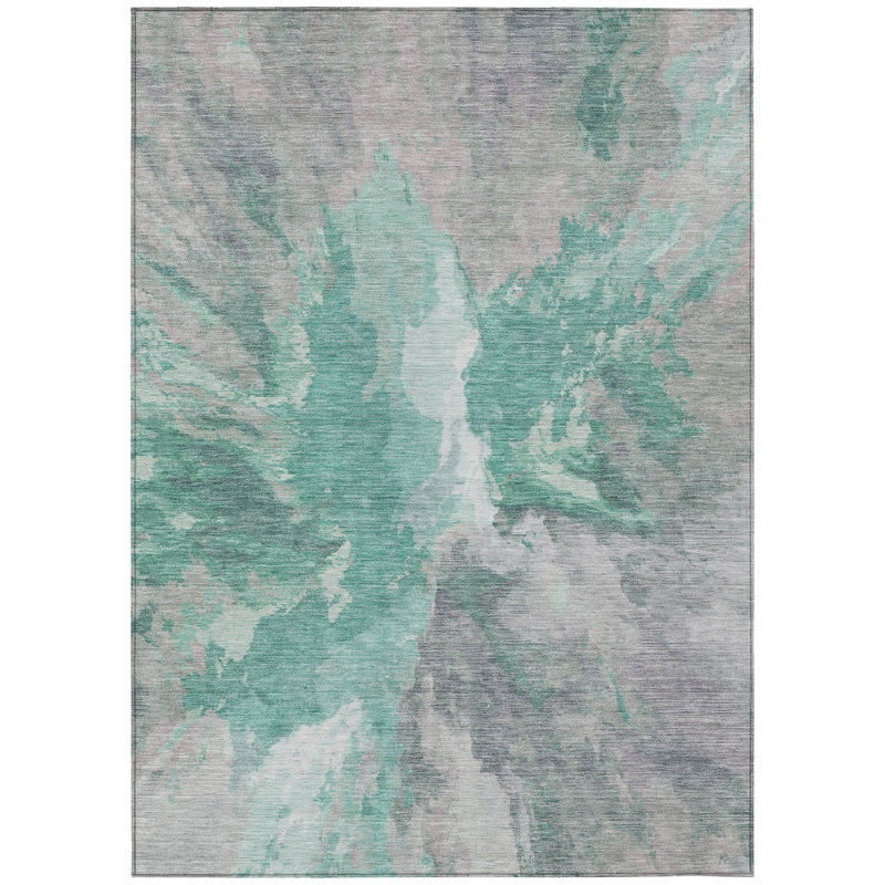 Theodara Teal Washable Indoor-Outdoor Rug - LOOMLAN, 9' x 12'