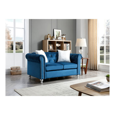 Chic Navy Blue Two-Seater Loveseat