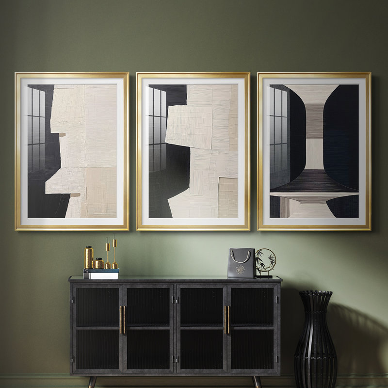 ABSTRACT Series DCLXVII - Impression personnalisée de qualité supérieure avec passe-partout - 3 pièces, H 27 po x l 39 po