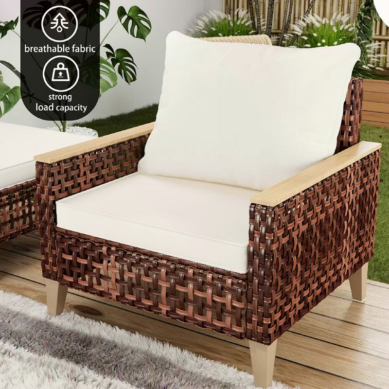 Ensemble de meubles de terrasse en rotin évidé à pieds hauts, 5 pièces, 7 sièges, ensemble de canapé avec coussin, coussin épais de 4 pouces
