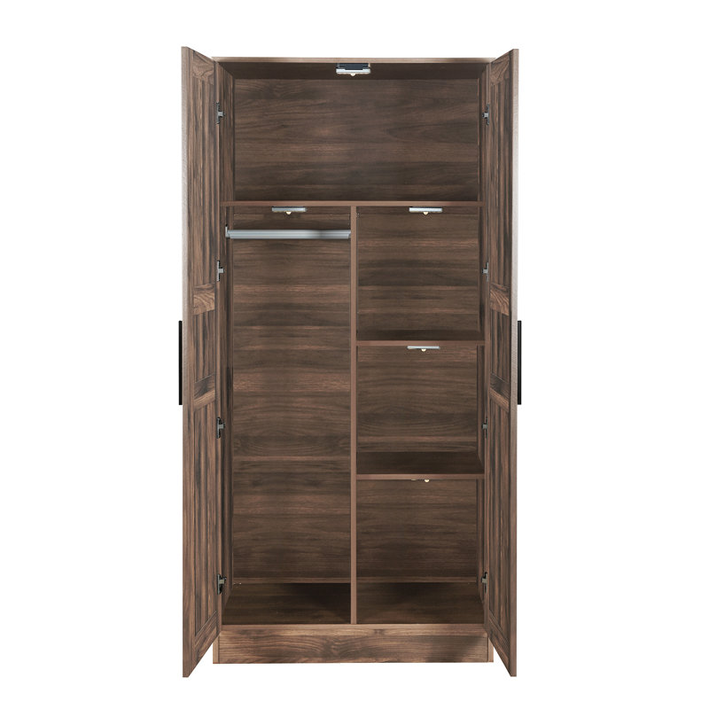 Armoire-penderie 2 portes en bois avec DEL et 4 tablettes de rangement, Brun