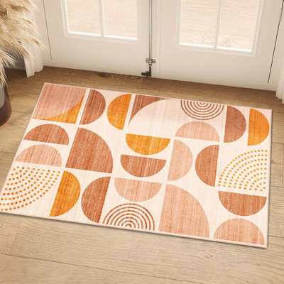 Small Rug Washable,2x3 Ft  Area Rugs For Entryway Bathroom Entry Entrance Bedroom Kitchen,Front Door Mat Soft Throw Carpet Non Slip Indoor Modern Abstract Bohemian Orange