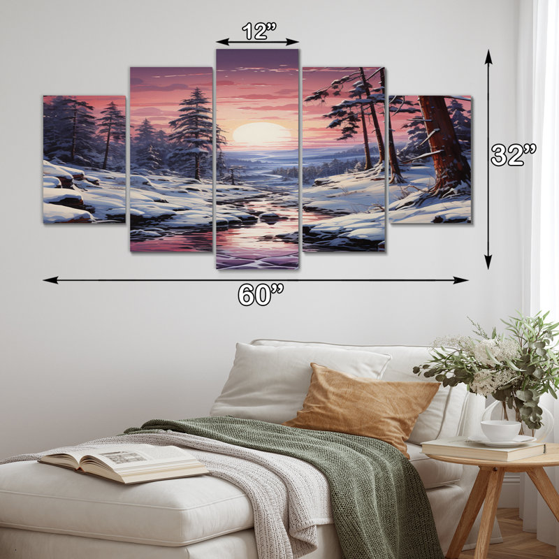 Pine Tree Winters Magic III - reproduction d'art sur toile de pin - 5 panneaux