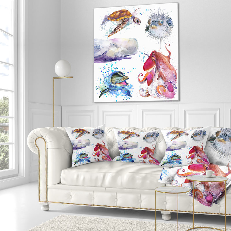 Coussin de collage à vie undersea animal étonnant, 16 po x 1 po, Coussin décoratif