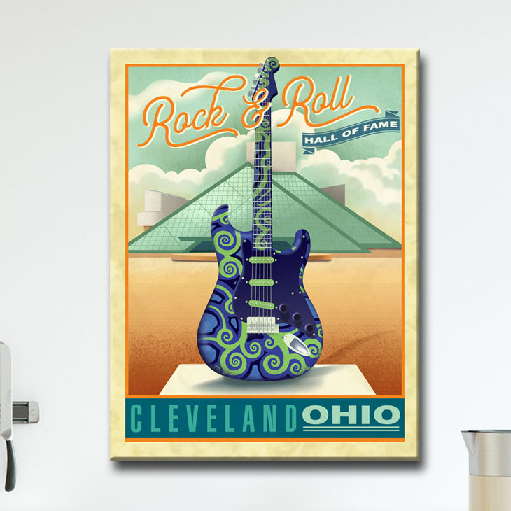 «Rock and Roll- Cleveland» - Publicité rétro sur toile tendue, H 16 po x l 12 po x P 1,5 po