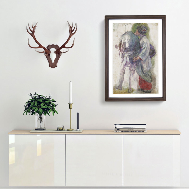 Man & Maiko by Kuroda Seiki - Framed Print, Walnut Framed, 36cm H x 27cm W x 2cm D