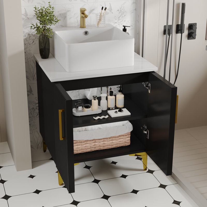 Meuble-lavabo autoportant 24 po avec lavabo et comptoir en pierre reconstituée Balconera, Noir