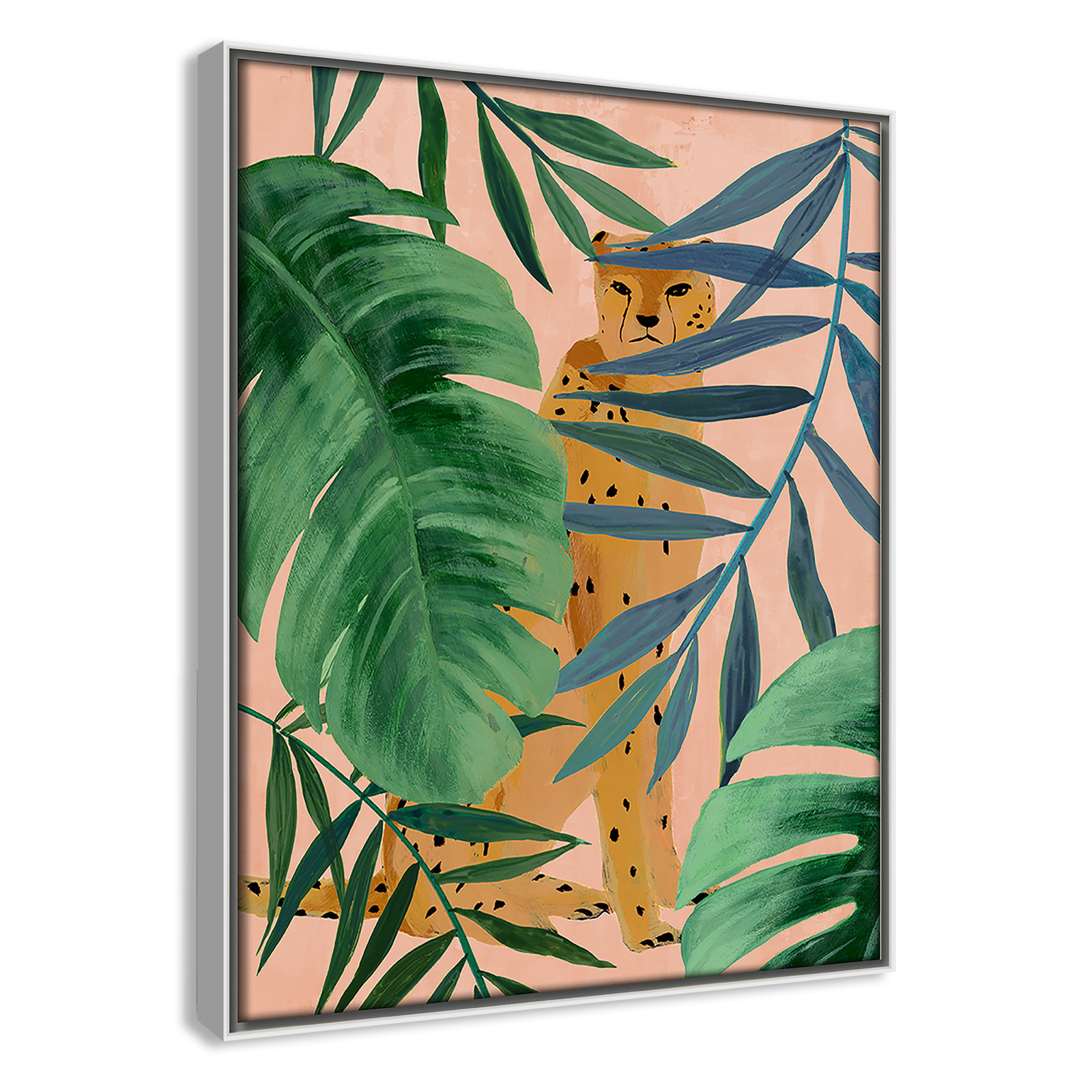 Allie "Silent Jungle" Painting by Isabelle Z, 15.5" H x 12.5" W x 2" D, White Framed Canvas