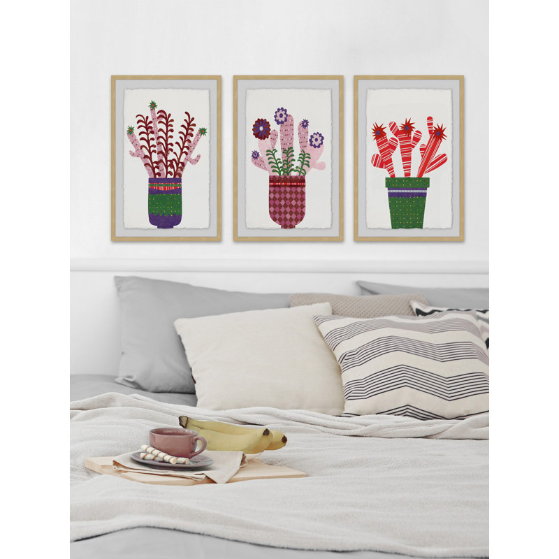 « joyeuse succulent viii », ensemble de 3 reproductions de peintures à l’acrylique encadrées, H 30 po x l 20 po x L 1,5 po