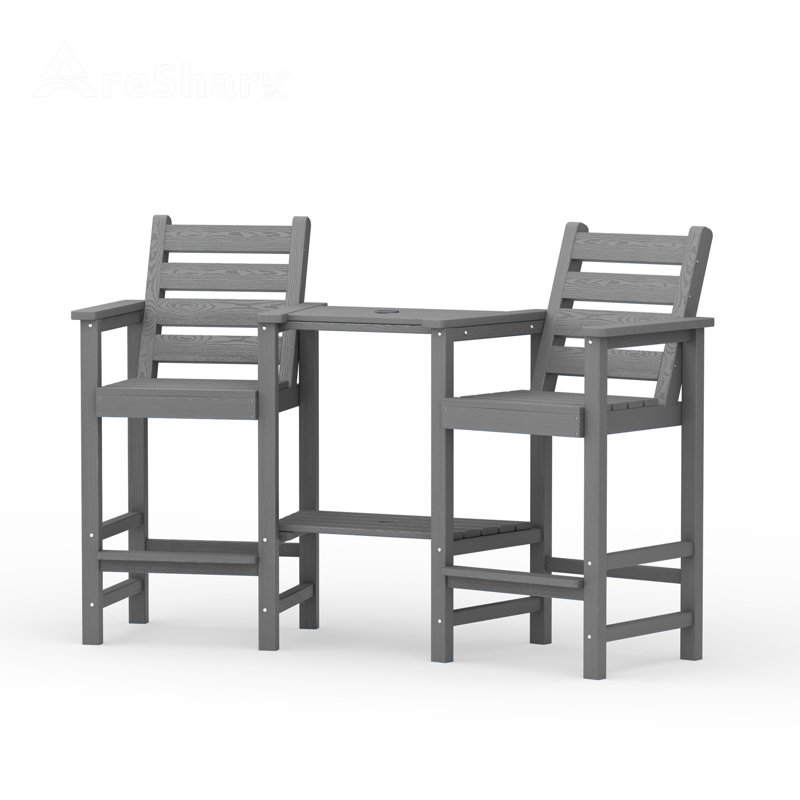 HDPE Tall Adirondack Chair Set with Removable Double Trays (Set of 2), Gray