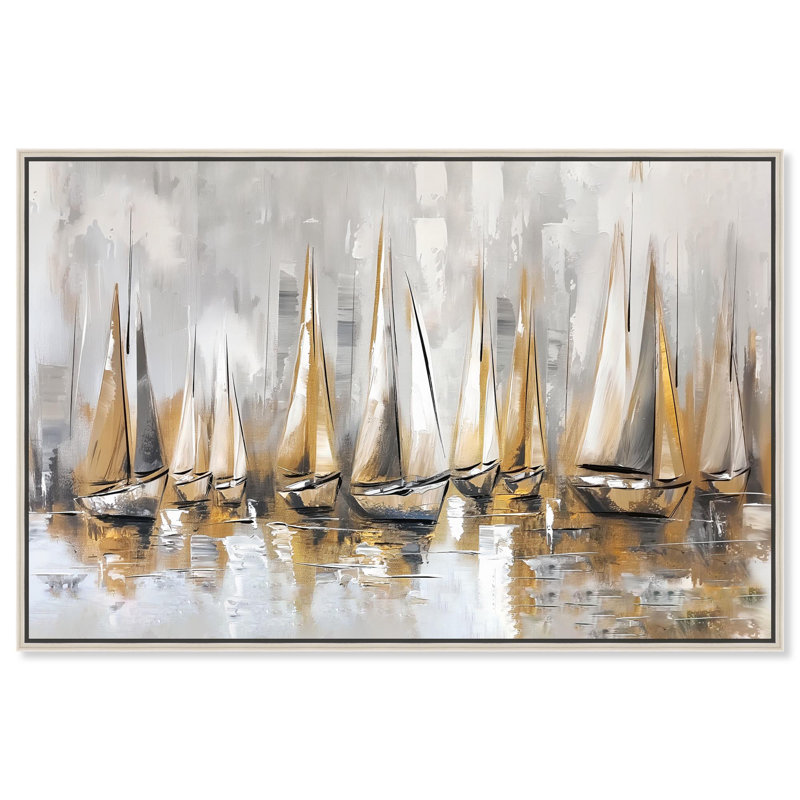 Toile dorée II, art côtier classique par Art Remedy, Cadre argenté, H 37 po x l 55 po