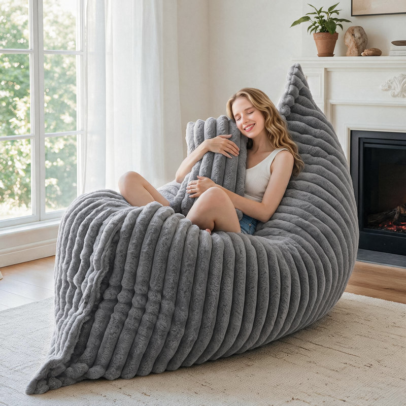 3 In 1 Grey Bean Bag Chair Giant Bean Bag Chairs Convertible Bean Bag Floor Cushion With Machine Washable Cover, Beanbag Chairs