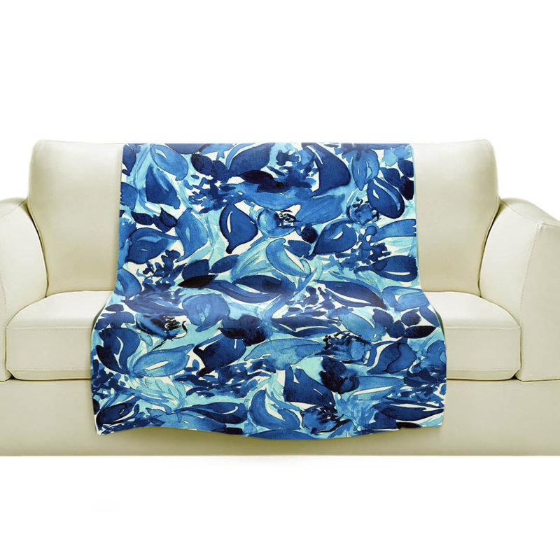 Couverture en sherpa doux bleu turquoise à fleurs, l 51 po x L 60 po