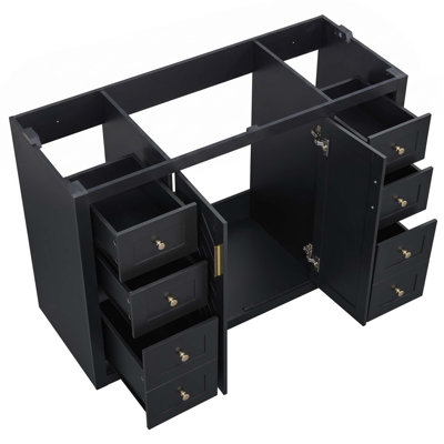 Armoire de salle de bain 48 po Classic, base de meuble-lavabo autoportant en panneau de fibres à densité moyenne avec 6 tiroirs et 2 portes à fermeture en douceur, armoire de rangement avec poignées, armoire seulement sans lavabo