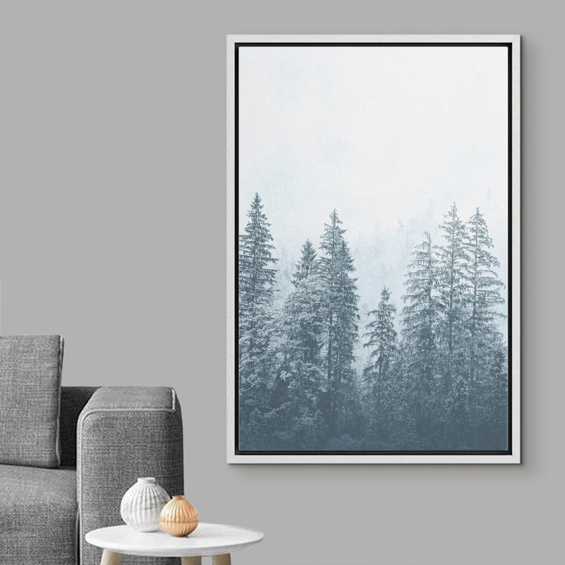 «Washed Out Retro Pine Forest Forest Landscape Modern Art», reproduction d'art encadrée sur toile, Blanc