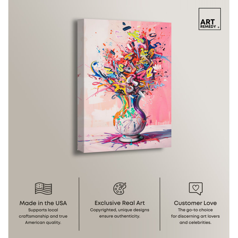 Burst of Color Abstract Vase Canvas Art in Multicolor