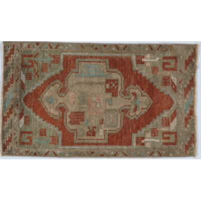 One-of-a-Kind 1'6 X 2'6 1940s Wool Area Rug Red