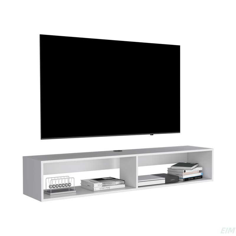 Meuble télé Fallston, salon, Blanc, H 10,4 po x L 59,1 po x l 12,6 po