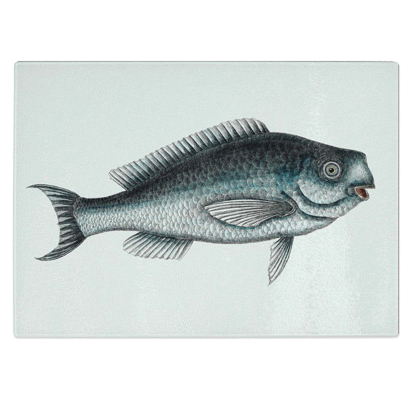 Tempered Glass Fish Chopping Board, 39 cm W x 28.5 cm L