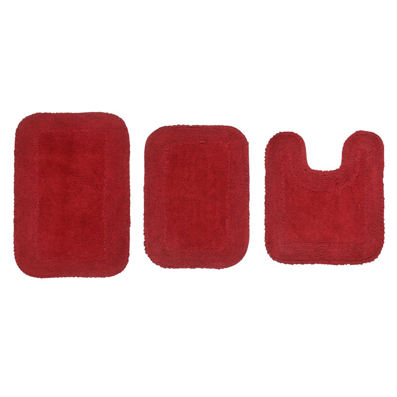 Aceyon Plush Cotton 3 Piece Bath Rug Set, Red