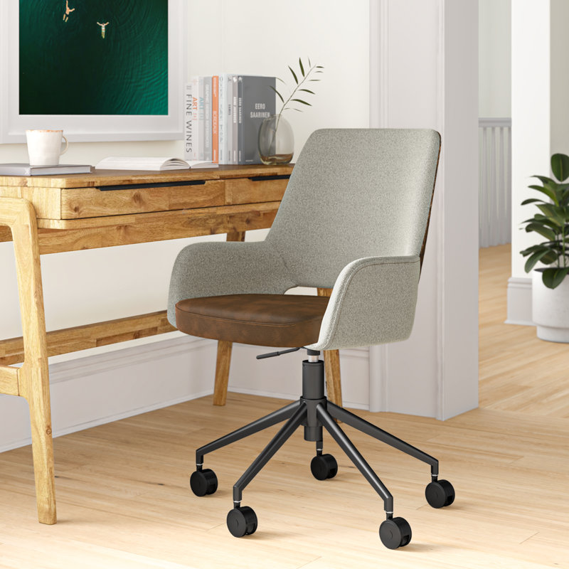 Ludovick Task Chair, Dark Brown Faux Leather, Matte Black