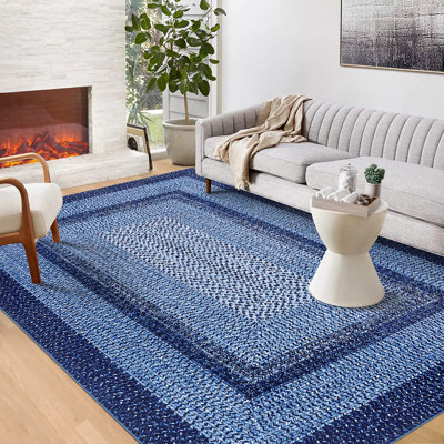 Washable Modern Rugs for Bedroom Imitation Braided Soft Geometric Area Rug Non Slip Stain Resistant Carpet