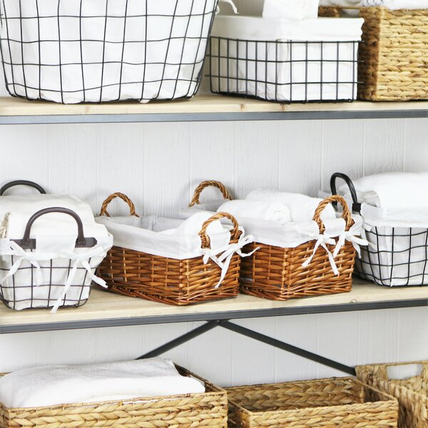 2 Piece Wood and Wire Baskets with Liners Gracie Oaks