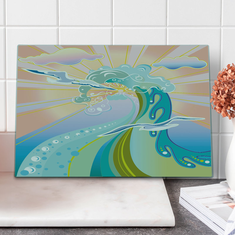 Ambesonne Modern Cutting Board Large Size Cartoon Like Waves Multicolor