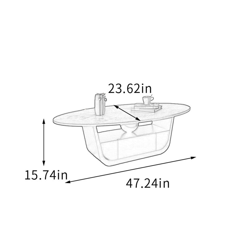 Table basse ovale en bois avec tiroir Retro, Dessus brun noisette / base noire, H 15,74 po x L 47,24 po x l 23,62 po