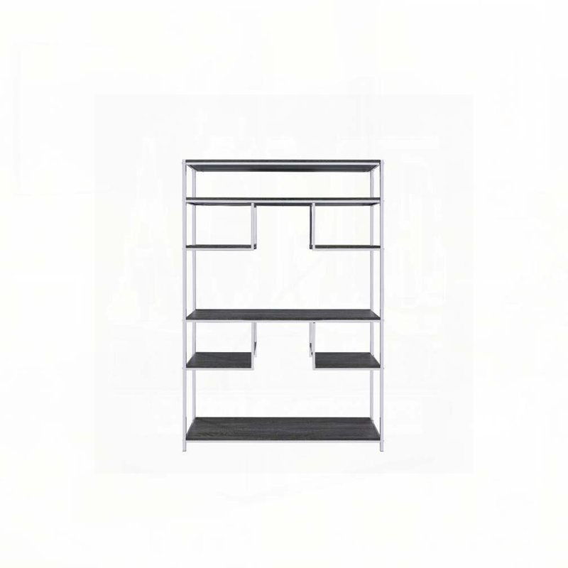 Bibliothèque rustique en chêne gris et chrome à 8 tablettes