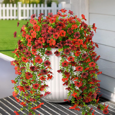 Fleurs artificielles suspendues pour l'extérieur, 2 pièces de plantes suspendues décoratives printemps été, résistant aux rayons UV et à la décoloration