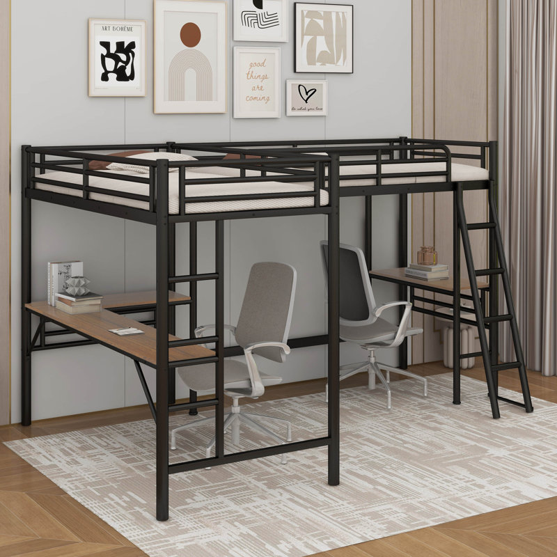 Lit mezzanine simple en métal avec bureau